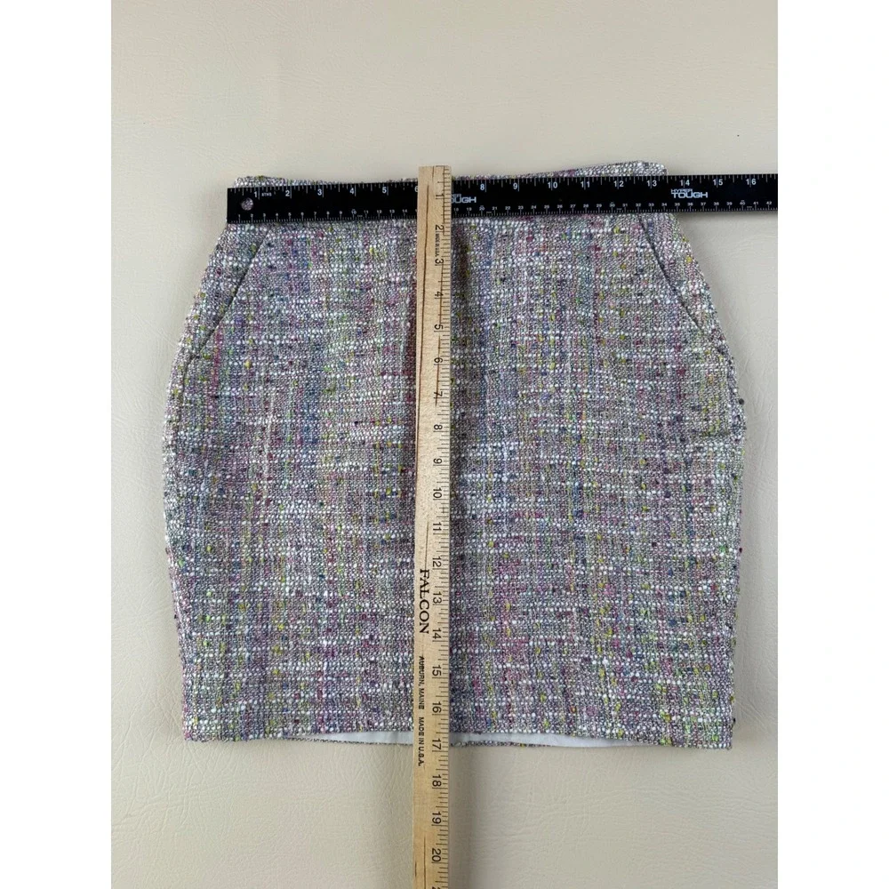 J.Crew Silk Blend Tweed Mini Skirt Size 4 Multicolor Bouclé Lined Pockets - Picture 5 of 6